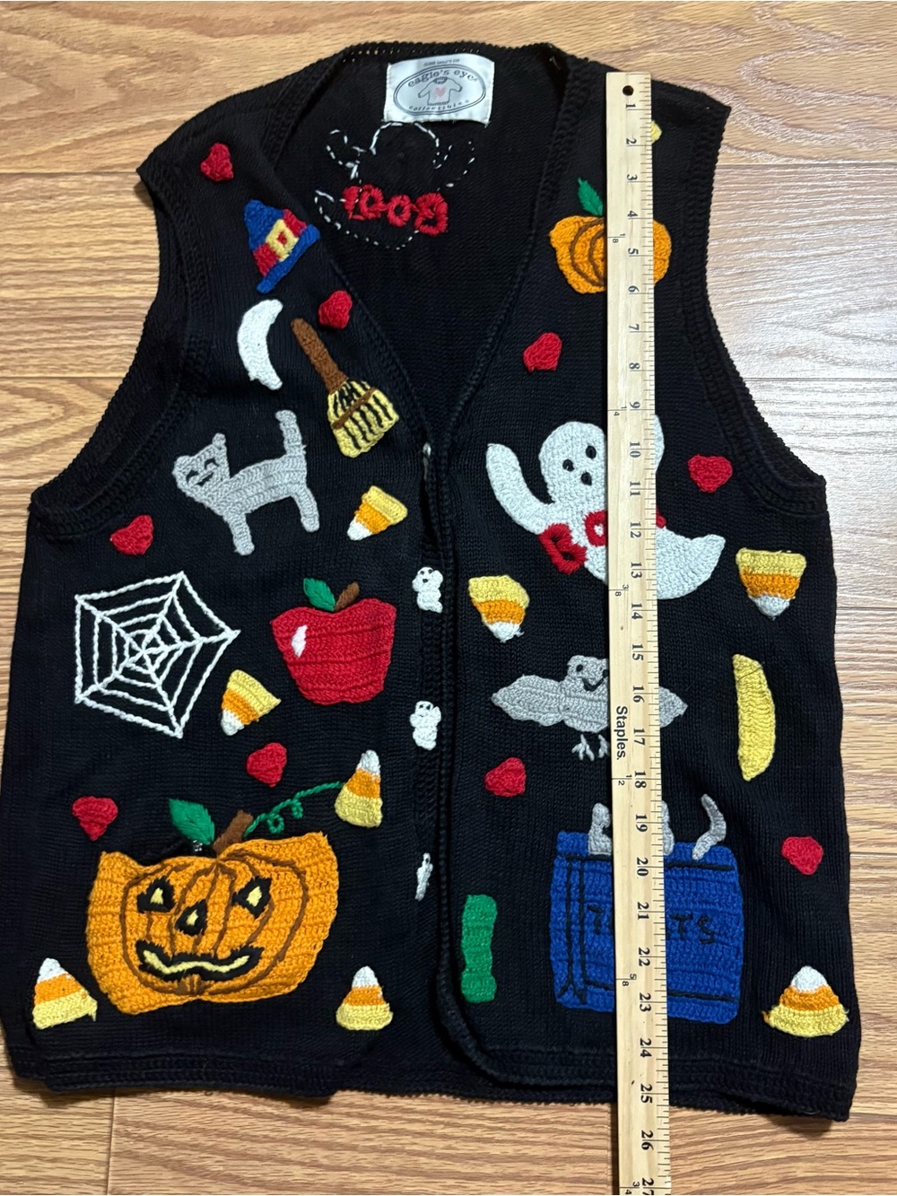 Vintage 90s Eagle’s Eye Knit Halloween Fall Sweater Vest Women’s Large Teacher - Picture 10 of 13